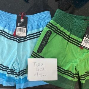 Blue and Green Striped Shorts
